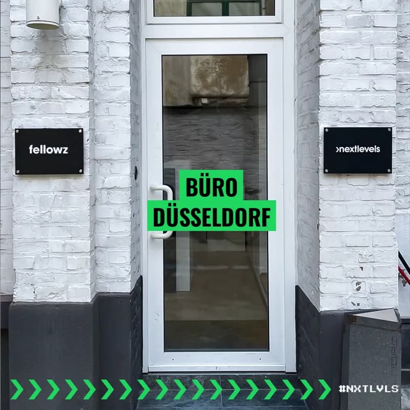 Eingang des nextlevels Büros in der Lorettostraße in Düsseldorf