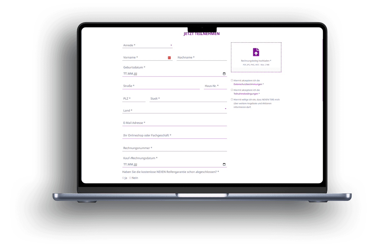 Nexen Kampagne Teilnahmeformular