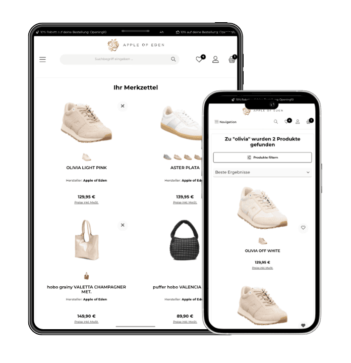 Apple of Eden Onlineshop auf Laptop