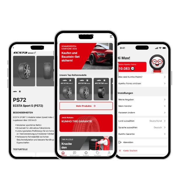 Kumho marketing app mockup