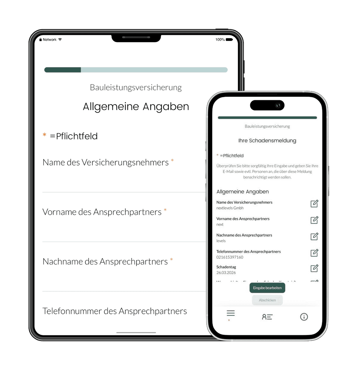 VOS App Tablet und Smartphone Schadensmeldung