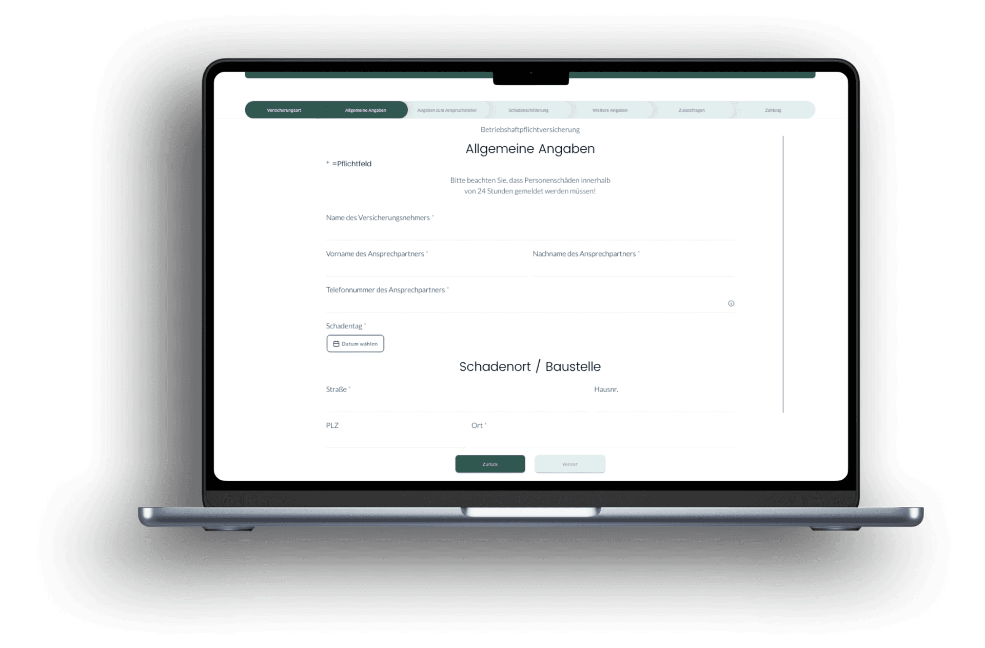 Vosdellen App Schadensformular Desktop