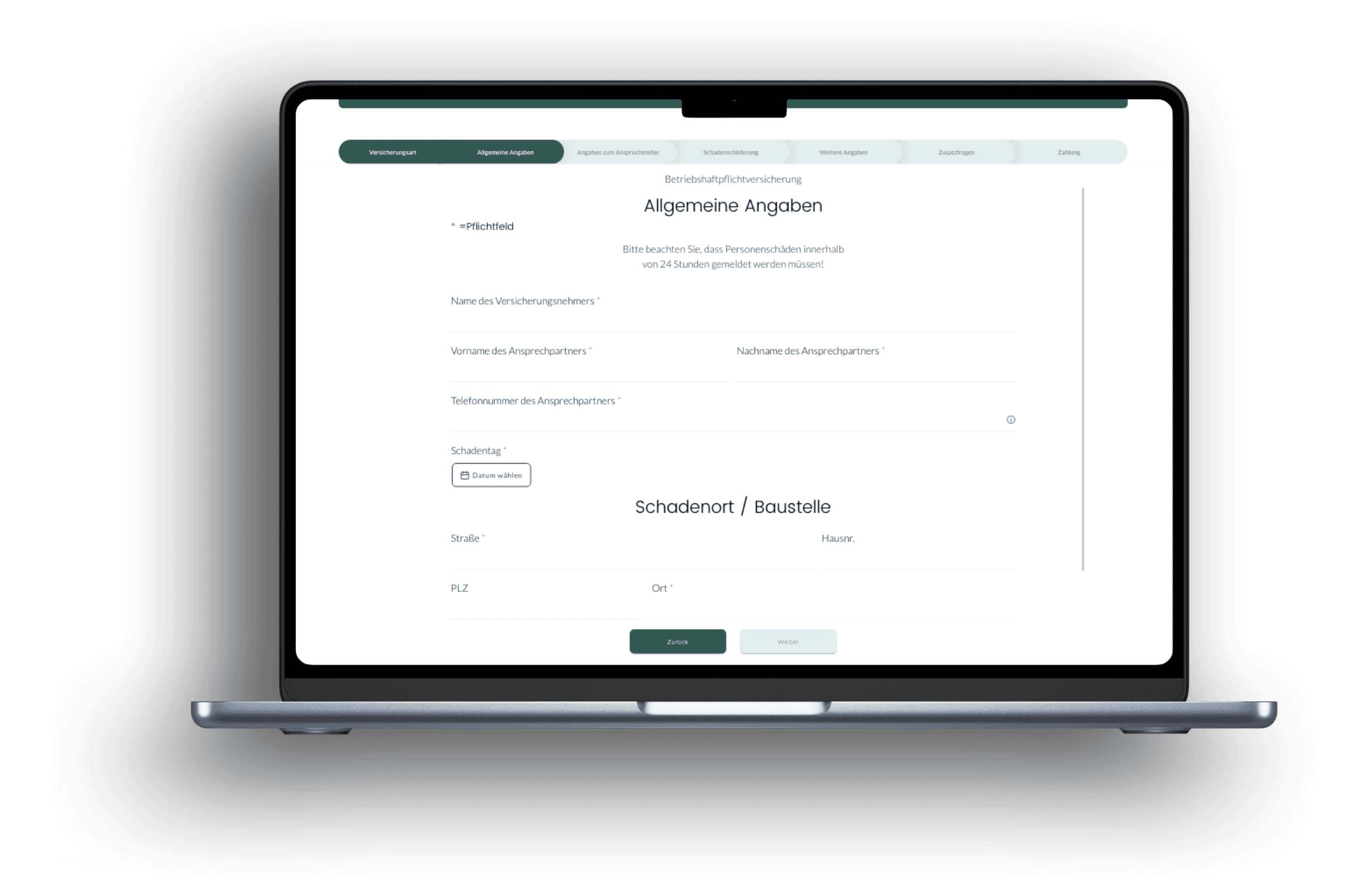 Vosdellen App Schadensformular Desktop