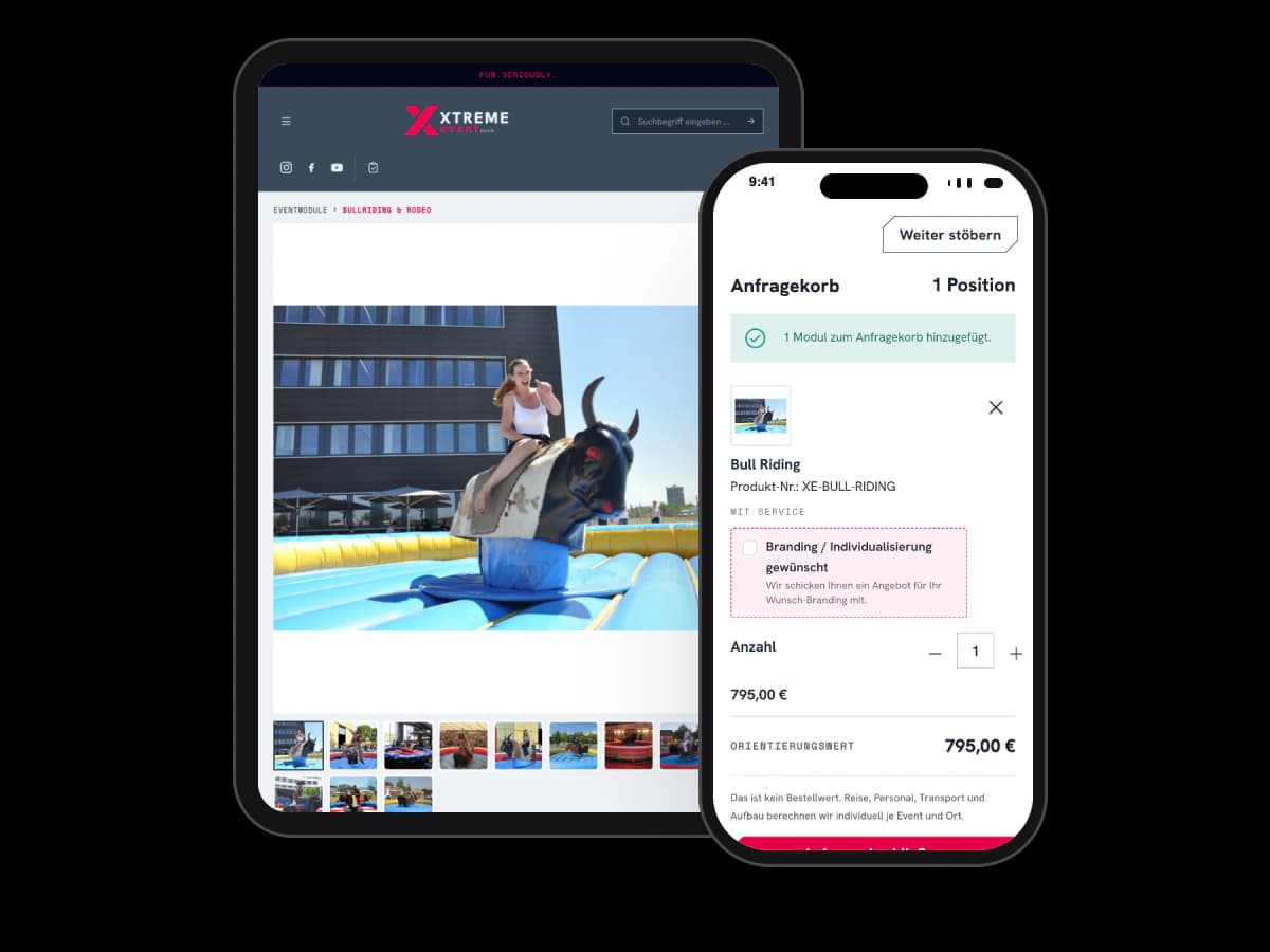 Xtreme Events request basket on tablet and smartphone