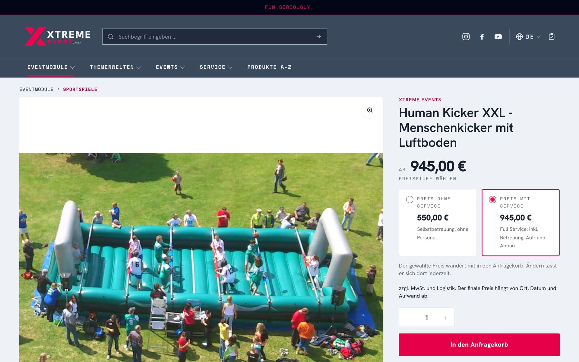 Product detail page Human Kicker XXL with price tiers