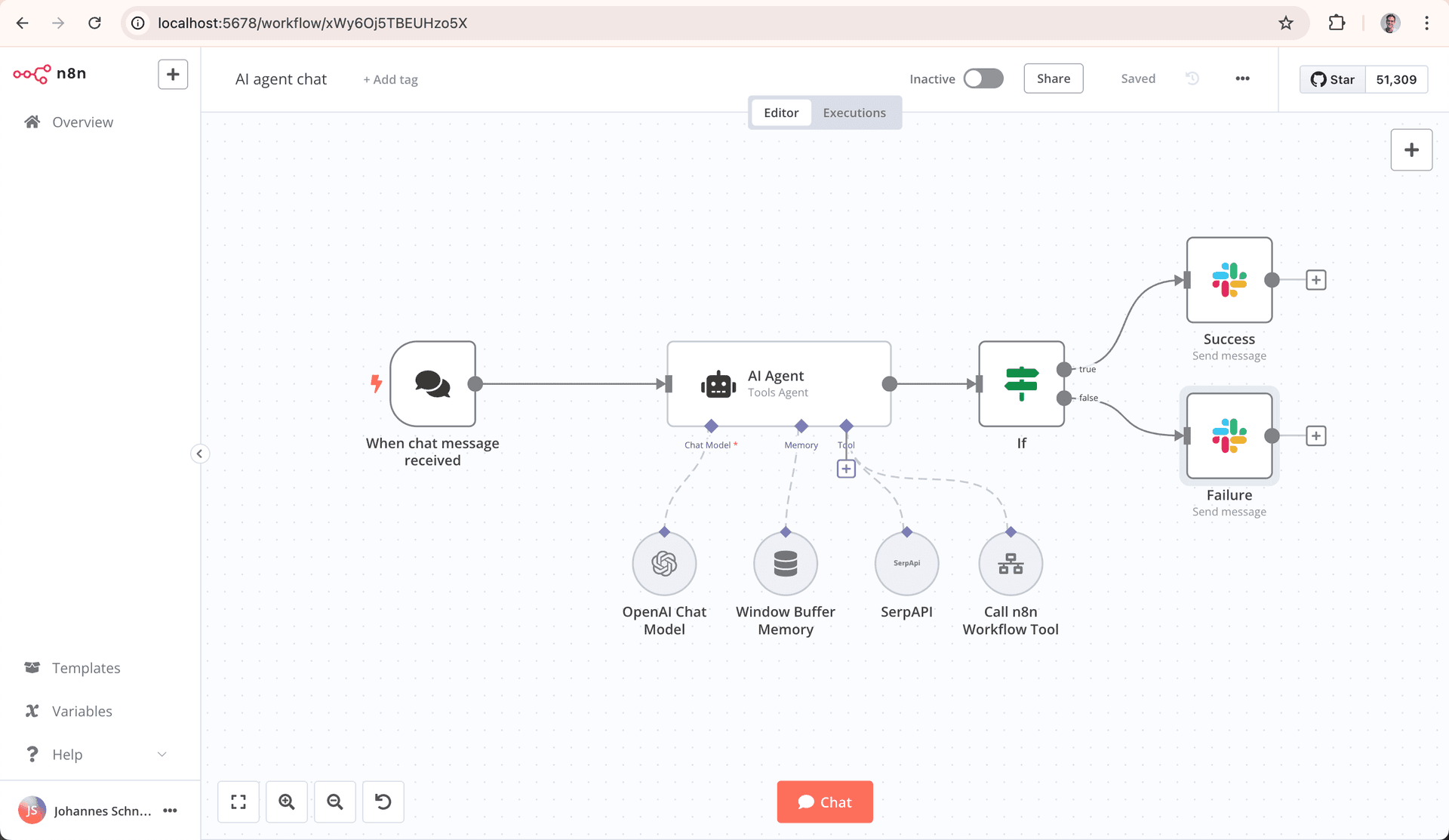 n8n Workflow-Editor mit verbundenen Nodes