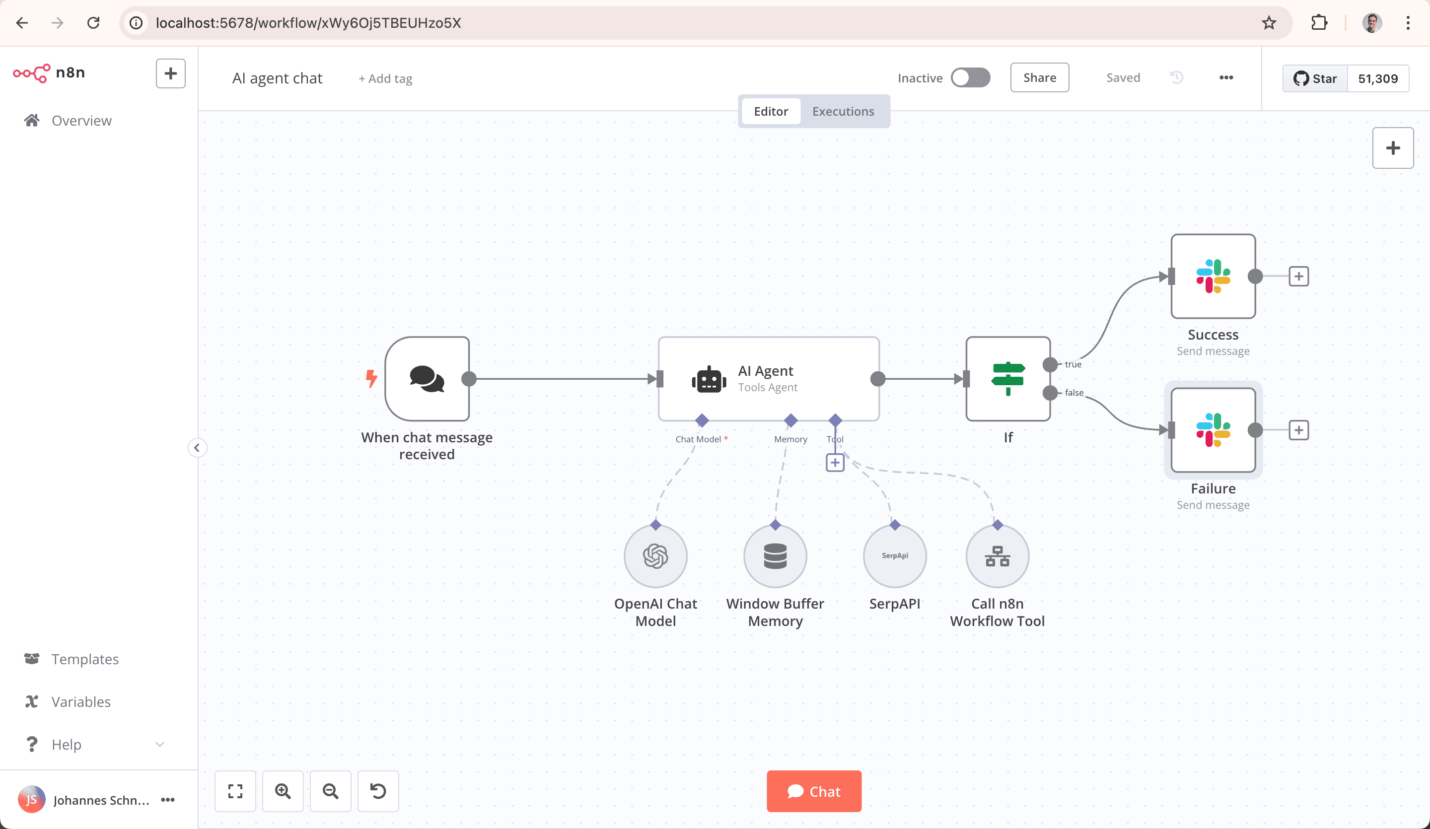 n8n Workflow-Editor mit verbundenen Nodes