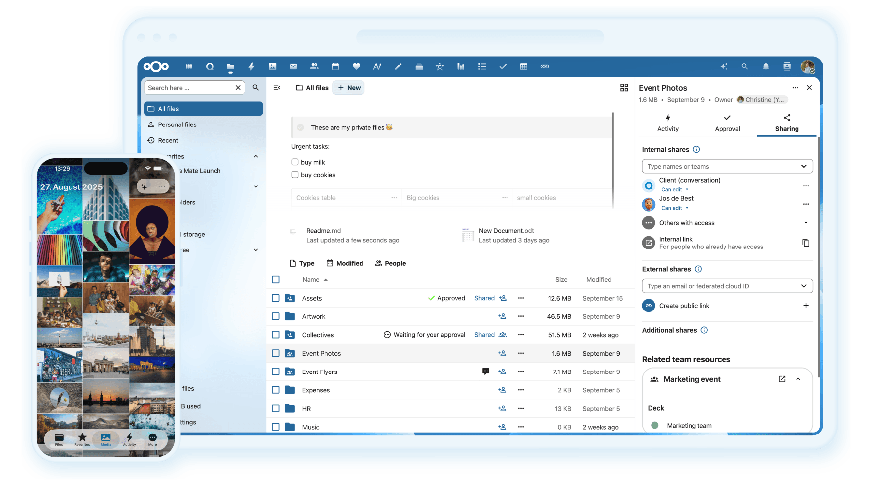 Nextcloud Dateiverwaltung im Browser mit Ordnern und Freigaben