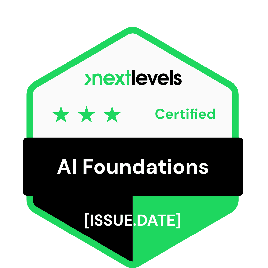 nextlevels Zertifikat AI Foundations – digitales Badge mit drei Sternen