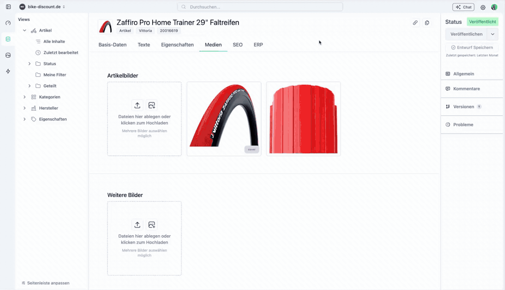 NextCMS PIM: Produktstammdaten mit Medienbereich und strukturierten Feldern